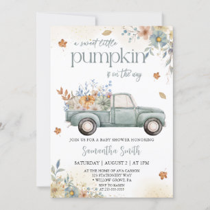 Kleiner Kürbis grün LKW fällt Herbst Babyparty Einladung