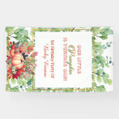 Kleiner Kürbis Grüner Kranz Herbstlaub Wasserfarbe Banner (Horizontal)