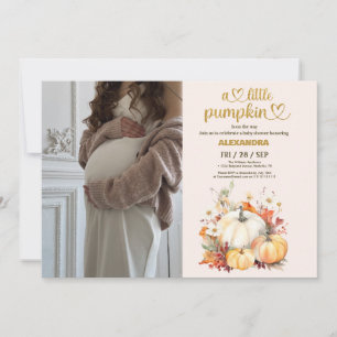 Kleiner Kürbis Herbst-Aquarell-Blumen-Baby-Party Einladung