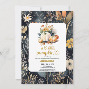 Kleiner Kürbis Herbst-Aquarell-Blumen-Baby-Party Einladung