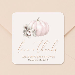 Kleiner Kürbis Herbst Baby Mädchen Shower Dankesch Quadratischer Aufkleber
