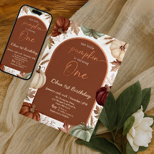 Kleiner Kürbis Herbst Boho Terrakotta 1. Geburtsta Einladung