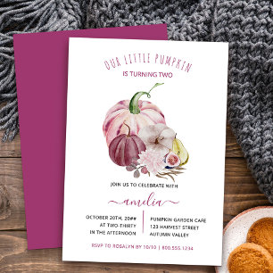 Kleiner Kürbis Herbst-Ernte-Beeren-Rosa-Geburtstag Einladung