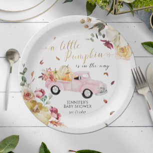 Kleiner Kürbis Herbst Rosa Vintage LKW Baby Shower Pappteller