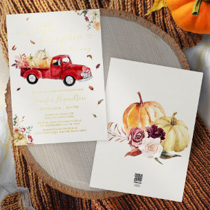 Kleiner Kürbis Herbst Roter Vintage-LKW Baby Showe Folieneinladung
