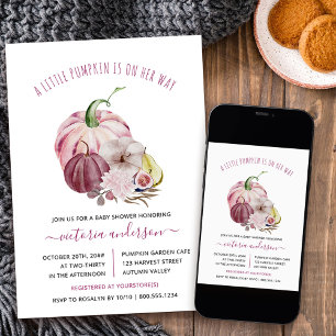 Kleiner Kürbis Herbsternte Beeren Rosa Baby Shower Einladung