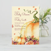 Kleiner Kürbis, Herbstlaube Babydusche Einladung (Stehend Vorderseite)