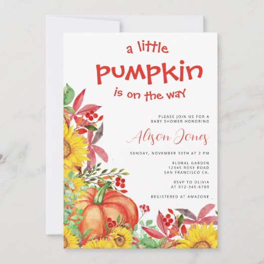 Kleiner Kürbis ist auf dem Weg Babydusche Einladung (Vorderseite)