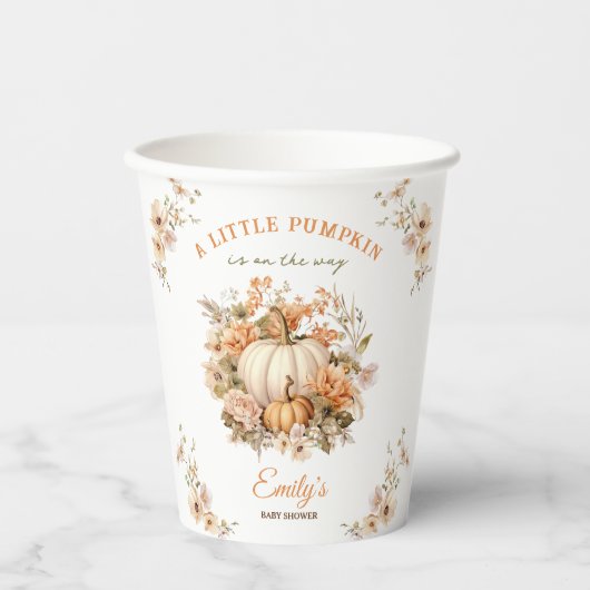 Kleiner Kürbis ist auf dem Weg neutrale Babydusche Pappbecher (Vorderseite)