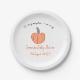 Kleiner Kürbis ist auf dem Weg orange graue Babydu Pappteller