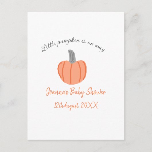 Kleiner Kürbis ist auf dem Weg orange graue Babydu Postkarte (Vorderseite)