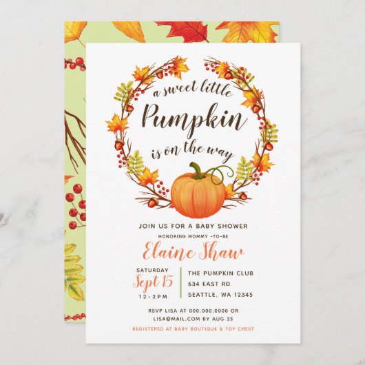 kleiner Kürbis ist auf dem Weg zu fallen Babydusch Einladung (Vorne/Hinten)