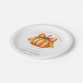 kleiner Kürbis ist auf dem Weg zu fallen Babydusch Pappteller (Schrägansicht)