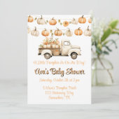 Kleiner Kürbis ist auf dem Weg zur Babydusche Einladung (Stehend Vorderseite)