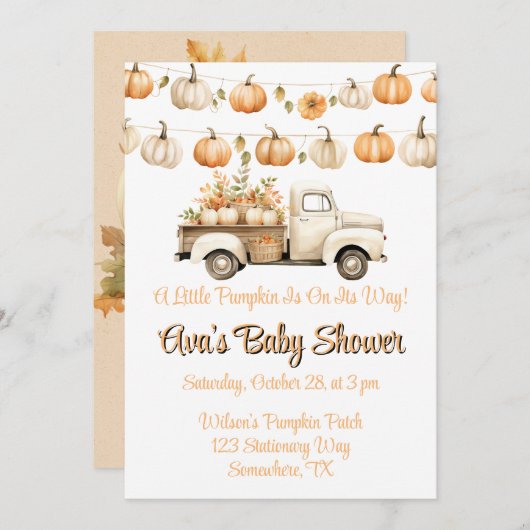 Kleiner Kürbis ist auf dem Weg zur Babydusche Einladung (Vorne/Hinten)