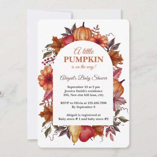 Kleiner Kürbis ist auf dem Weg zur Herbstdusche Einladung (Vorderseite)