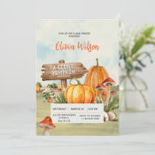 Kleiner Kürbis ist auf dem Weg zur rustikalen Baby Einladung (Stehend Vorderseite)