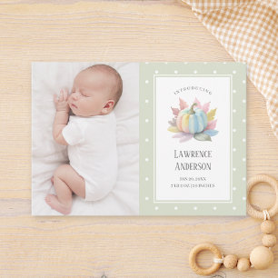 Kleiner Kürbis Licht Salbei Grün 2 Foto Geburt Ankündigung