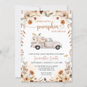 Kleiner Kürbis-LKW-Herbst-Blumen-Baby-Party Einladung