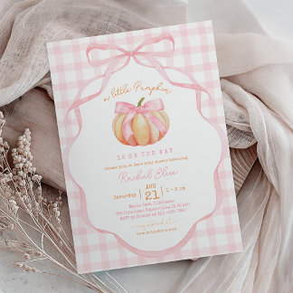 Kleiner Kürbis mit rosa Schleife Baby Shower Einladung