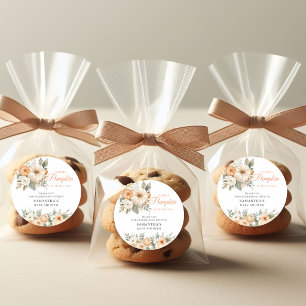 Kleiner Kürbis Orange Weiße Florale Babyparty  Runder Aufkleber