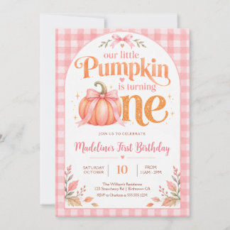 Kleiner Kürbis Pink Gingham Mädchen Geburtstag Einladung
