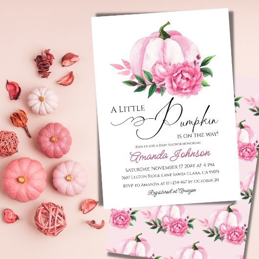Kleiner Kürbis Rosa Fall Rustikale Babydusche Einladung