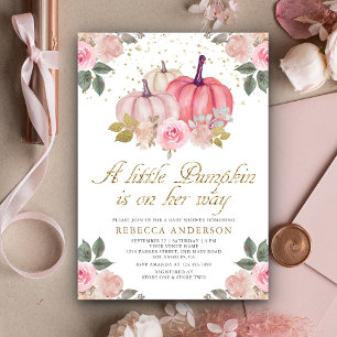 Kleiner Kürbis Rosa Gold Blumen Baby Shower Einladung