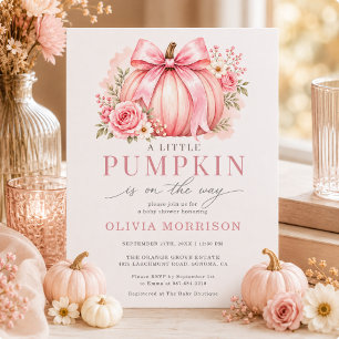 Kleiner Kürbis rosa Schleife Mädchen Baby Shower Einladung