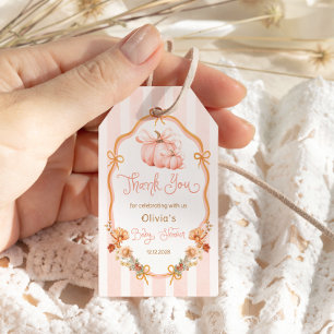 Kleiner Kürbis-Schleifen-Blumen-Baby-Shower-Dankes Geschenkanhänger