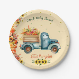 Kleiner Kürbis Vintage-LKW Sonnenblume Herbst-Them Pappteller