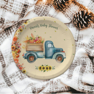 Kleiner Kürbis Vintage-LKW Sonnenblume Herbst-Them Pappteller