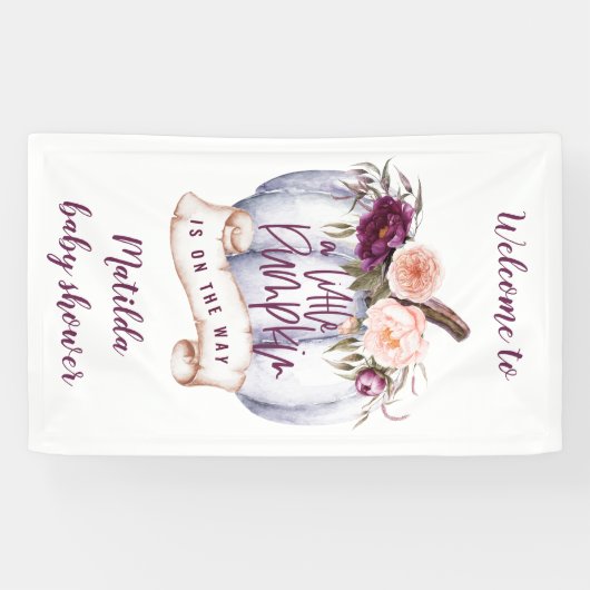 Kleiner Kürbis Wasserfarbenfall Babydusche Party b Banner (Horizontal)