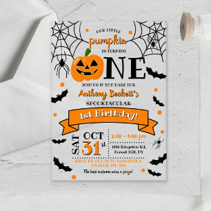 Kleiner Kürbis wird ein Jahr alt Halloween 1. Gebu Acryleinladungen