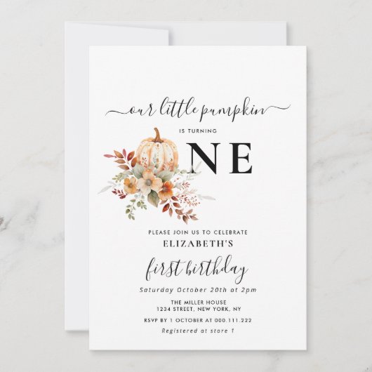 kleiner Kürbis zum ersten Geburtstag Einladung (Vorderseite)