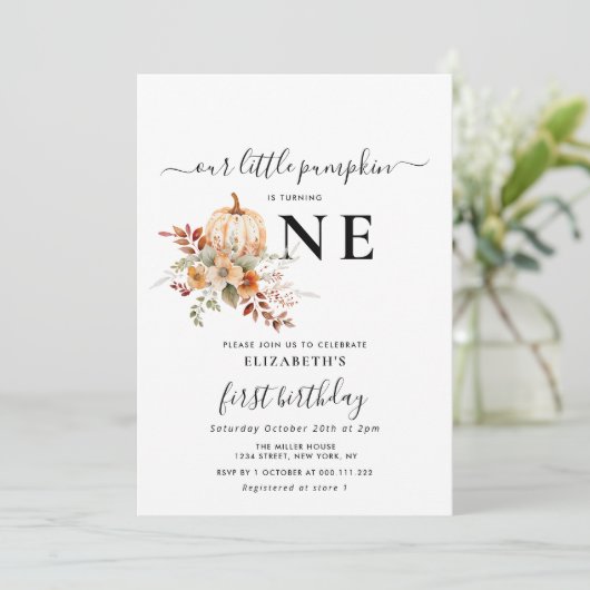 kleiner Kürbis zum ersten Geburtstag Einladung (Stehend Vorderseite)
