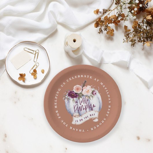 Kleiner Kürbisfall Baby Dusche Terrakotta rustikal Pappteller