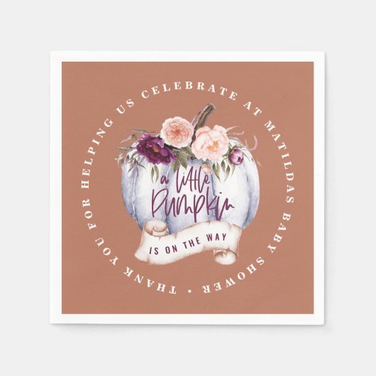 Kleiner Kürbisfall Baby Dusche Terrakotta rustikal Serviette (Vorderseite)