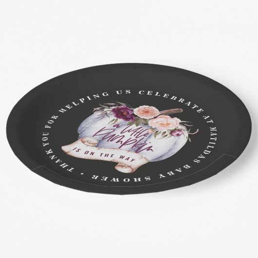 Kleiner Kürbisfall Babydusche lila Fall Pappteller (Schrägansicht)