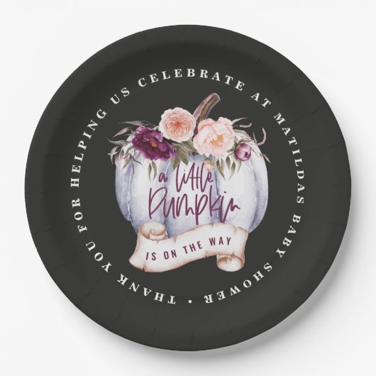 Kleiner Kürbisfall Babydusche lila Fall Pappteller (Vorderseite)