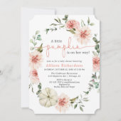 Kleiner Kürbisfall Rosa Blumengrün Einladung (Vorderseite)