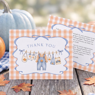 Kleiner Kürbisknabe Herbst-Baby-Party Dankeskarte