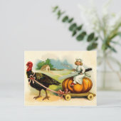 Kleiner Kürbiskoch mit großem Truthahn Vintag Postkarte (Stehend Vorderseite)