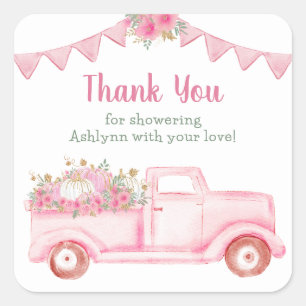 Kleiner Kürbismädchen-Baby-Shower-Dankeschön Quadratischer Aufkleber