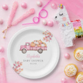 Kleiner Kürbispink Babydusche Foto Hintergrund Pappteller (Party)