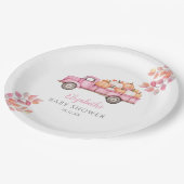 Kleiner Kürbispink Babydusche Foto Hintergrund Pappteller (Schrägansicht)