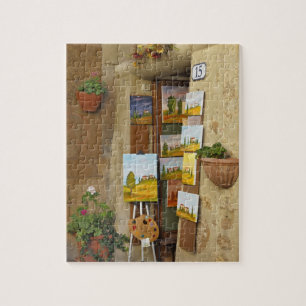 Kleiner Laden mit Kunstwerken zum Verkauf auf dem Puzzle