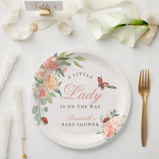 Kleiner Lady Ladybug Rosen Mädchen Baby Shower Pappteller (Hochzeit)