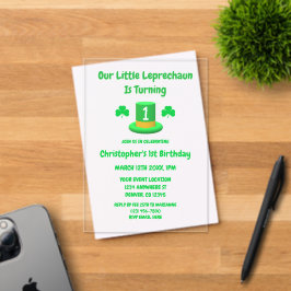 Kleiner Leprechaun 1. Geburtstag Acryleinladungen