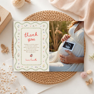 Kleiner Liebeskäfer Wildblumen-Baby-Shower-Foto Dankeskarte